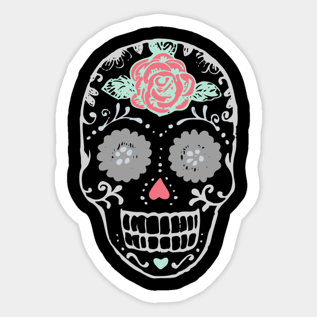 Sugar Skull With Red Rose on Forehead Sticker by InkyArt